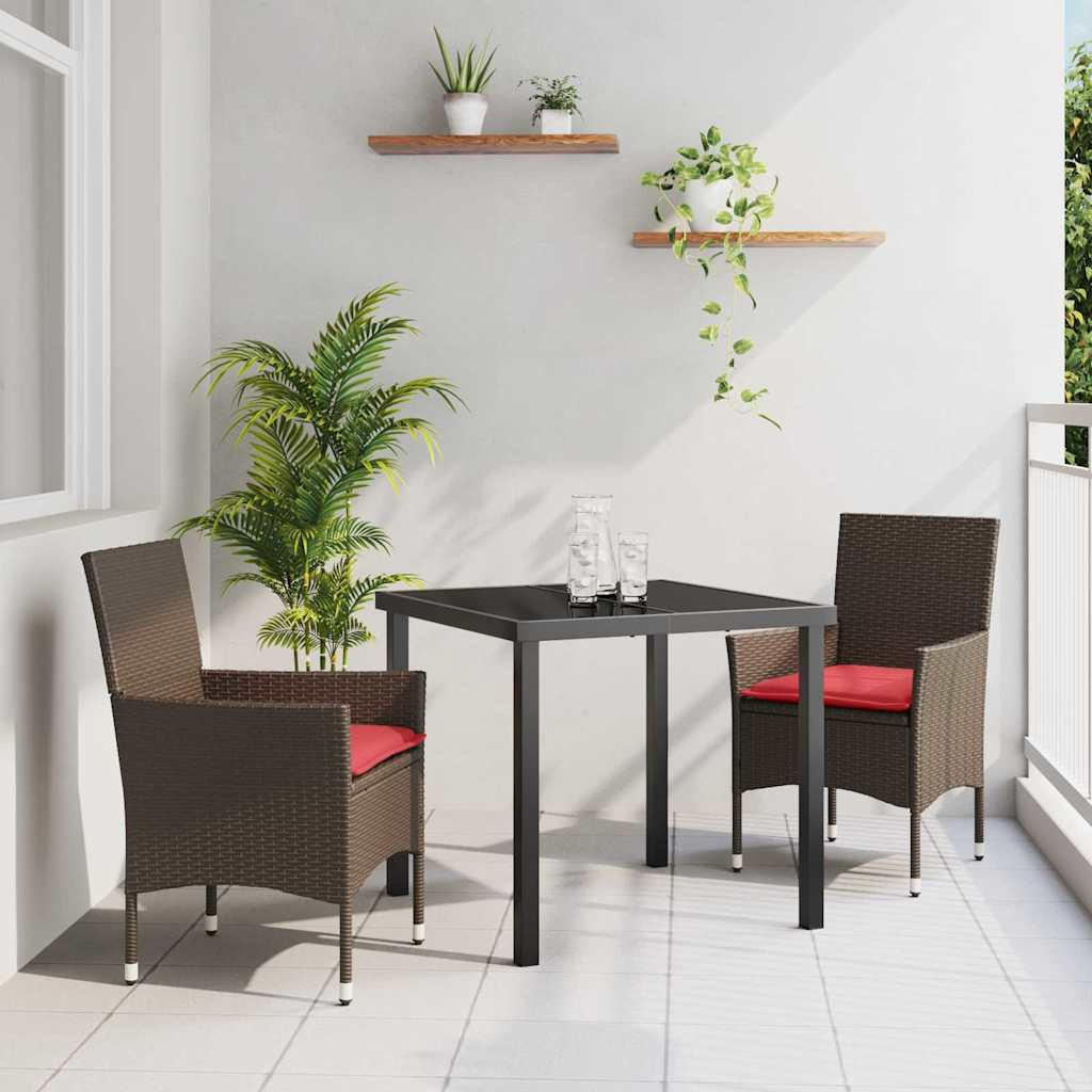 vidaXL Tisch- und Stuhlset 3 pcs Braun und Rot PE-Rattan