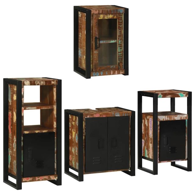 vidaXL Badezimmermöbel-Set mit Regal 4 pcs Mehrfarbig Massives Altholz