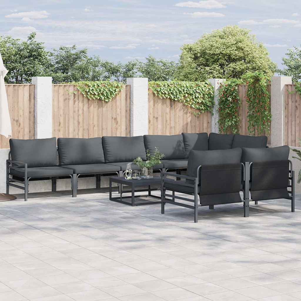vidaXL Gartensofa-set mit Kissen 9 pcs Schwarz Stahl