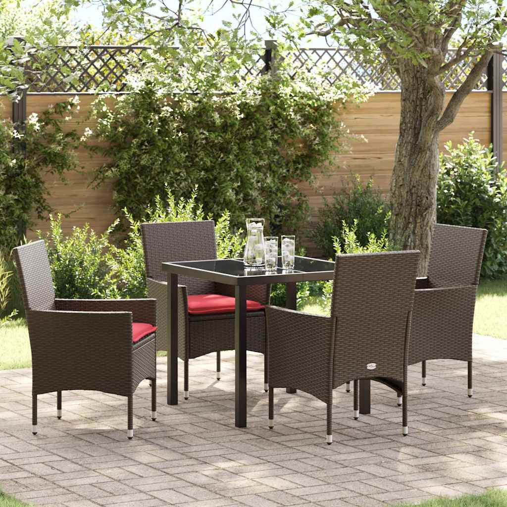 vidaXL Tisch- und Stuhlset 5 pcs Braun und Rot PE-Rattan