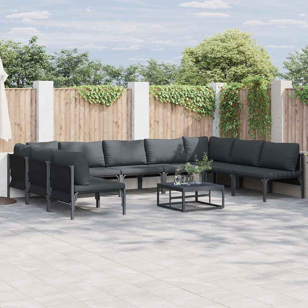 vidaXL Gartensofa-set mit Kissen 9 pcs Schwarz Stahl