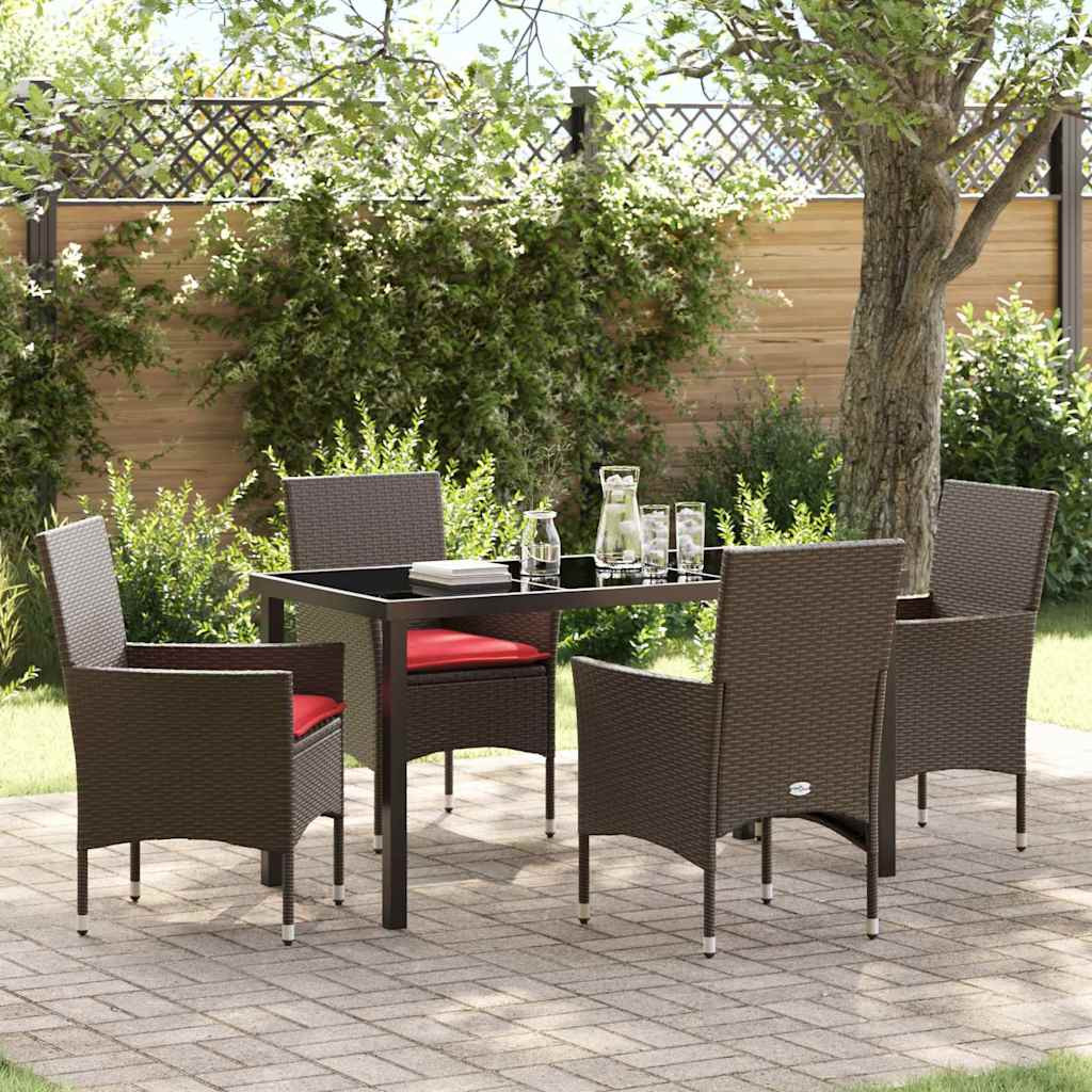 vidaXL Tisch- und Stuhlset 5 pcs Braun und Rot PE-Rattan