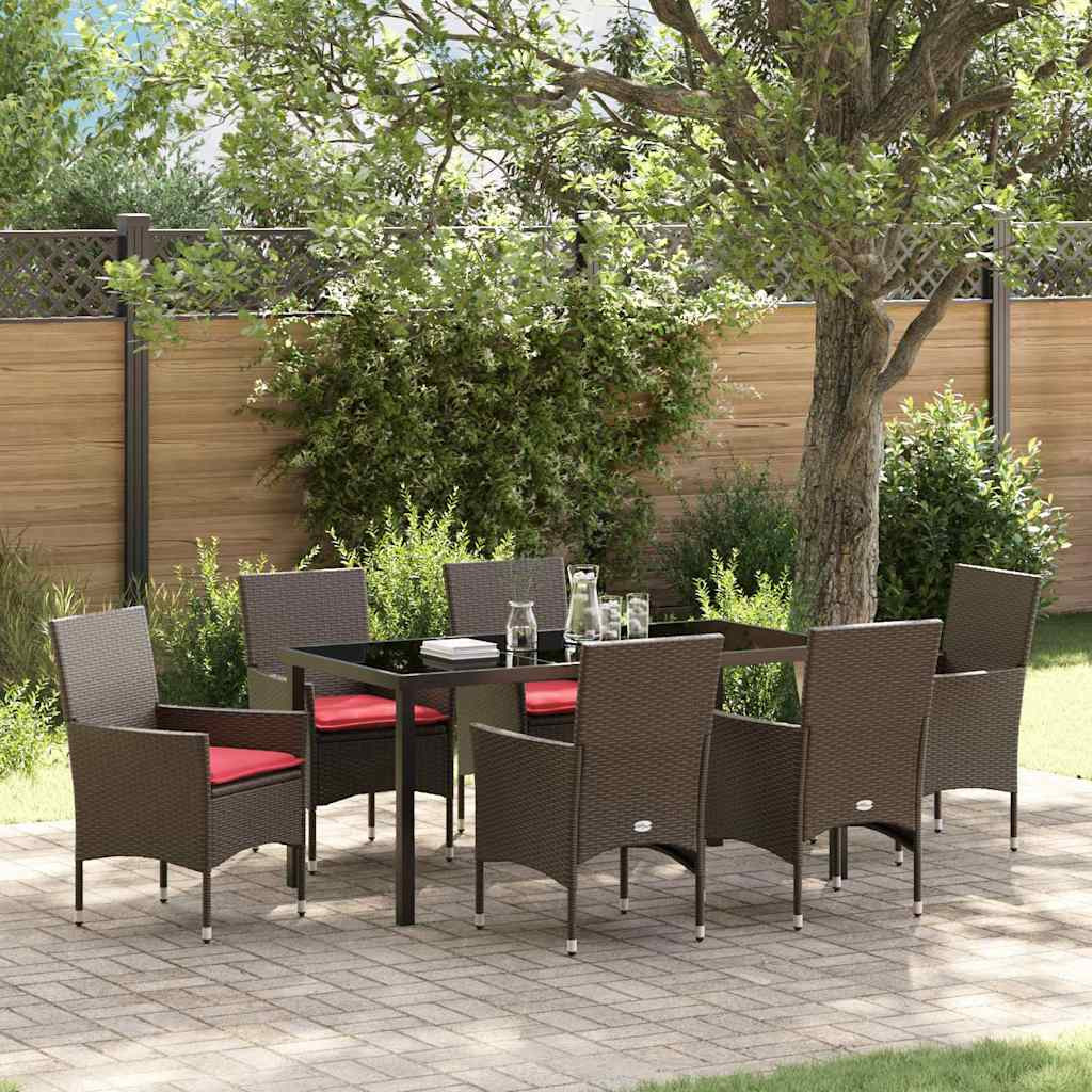 vidaXL Tisch- und Stuhlset mit Kissen 7 pcs Braun PE-Rattan