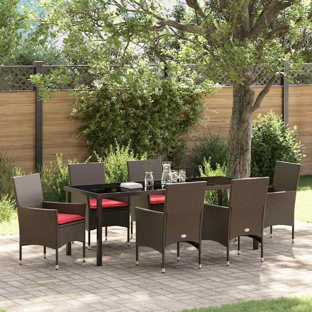 vidaXL Tisch- und Stuhlset mit Kissen 7 pcs Braun PE-Rattan