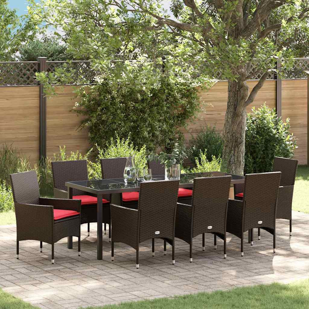 vidaXL Tisch- und Stuhlset 9 pcs Braun PE-Rattan