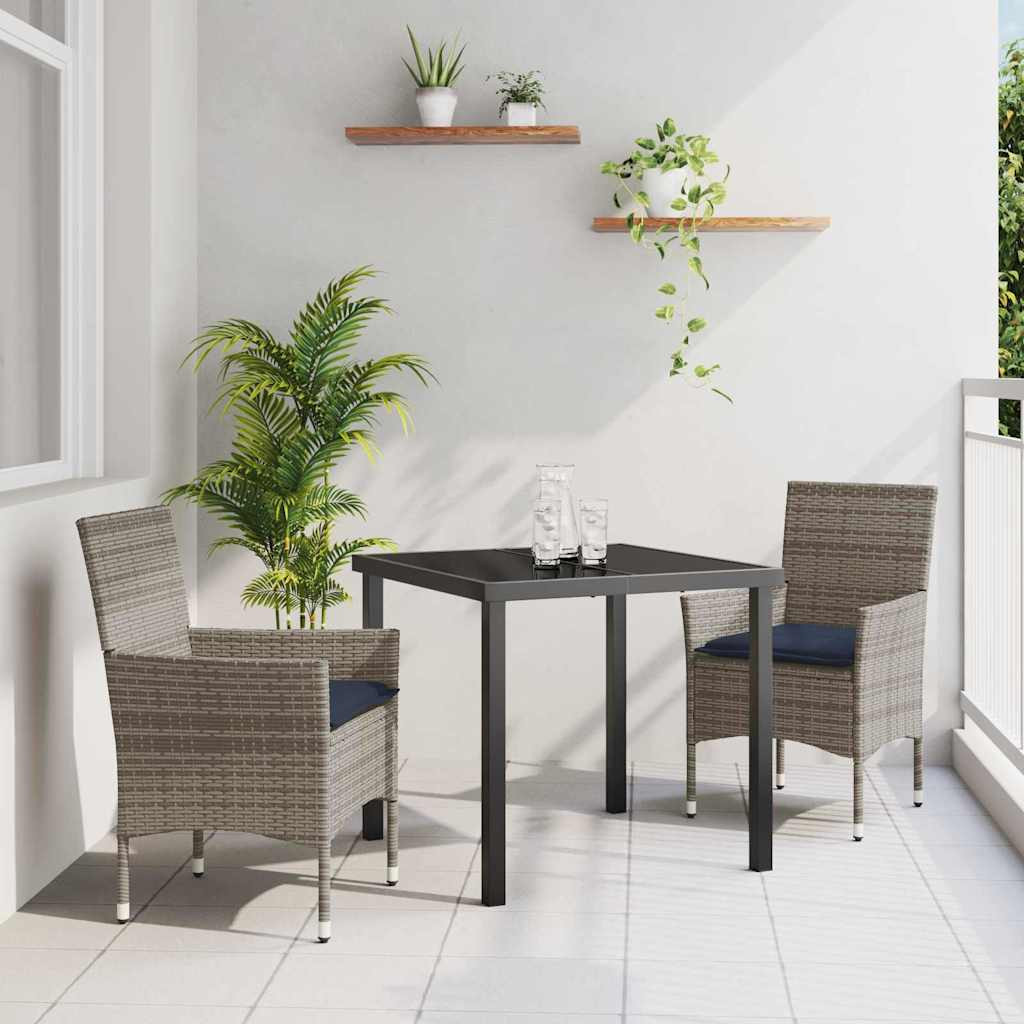 vidaXL Tisch- und Stuhlset 3 pcs Grau und Marineblau PE-Rattan