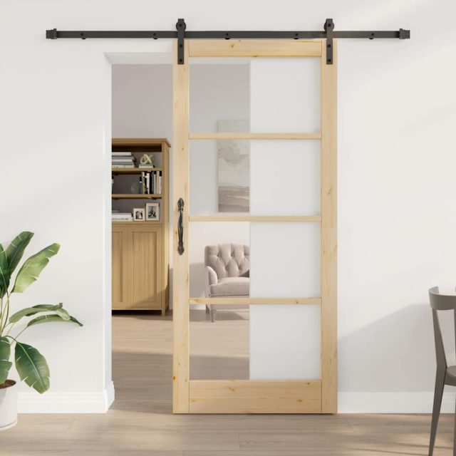 vidaXL Schiebetür ORKDAL Natürlich und Schwarz 93 x 211 cm