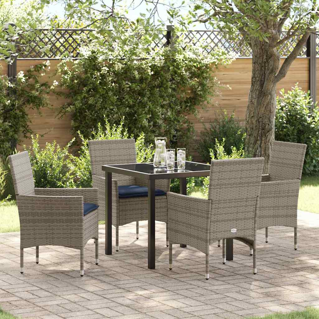 vidaXL Tisch- und Stuhlset 5 pcs Grau und Marineblau PE-Rattan