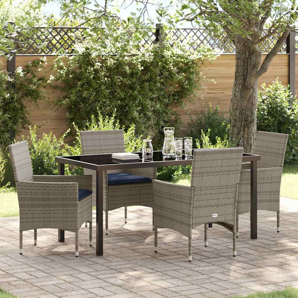 vidaXL Tisch- und Stuhlset 5 pcs Grau und Marineblau PE-Rattan
