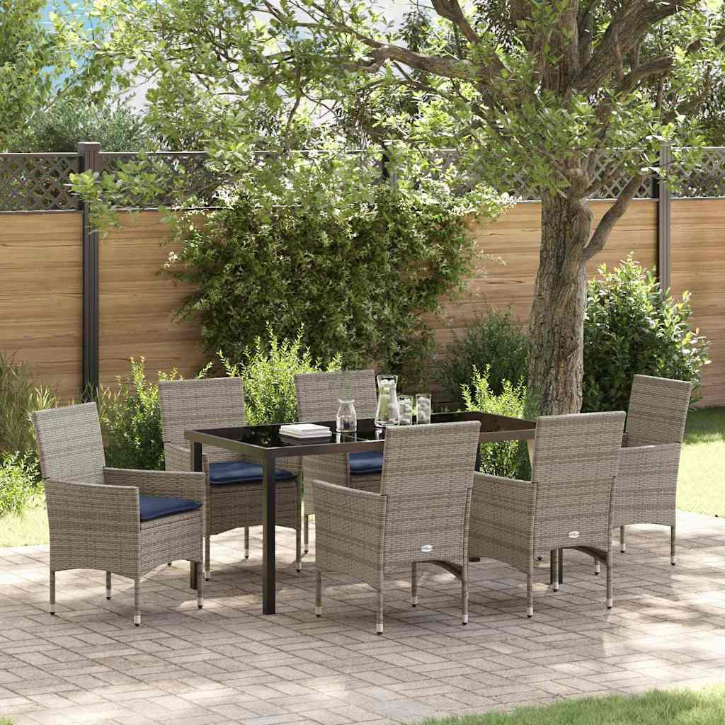 vidaXL Tisch- und Stuhlset mit Kissen 7 pcs Grau PE-Rattan