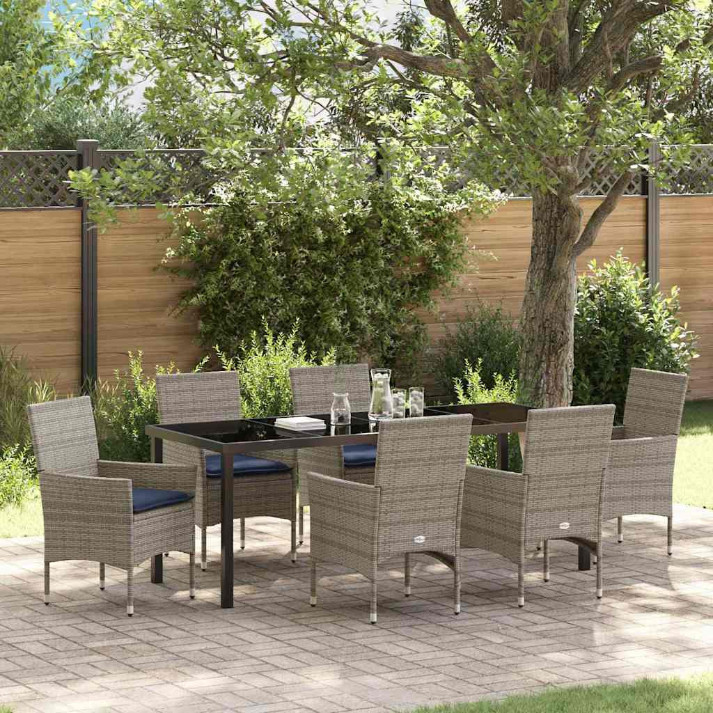 vidaXL Tisch- und Stuhlset mit Kissen 7 pcs Grau PE-Rattan