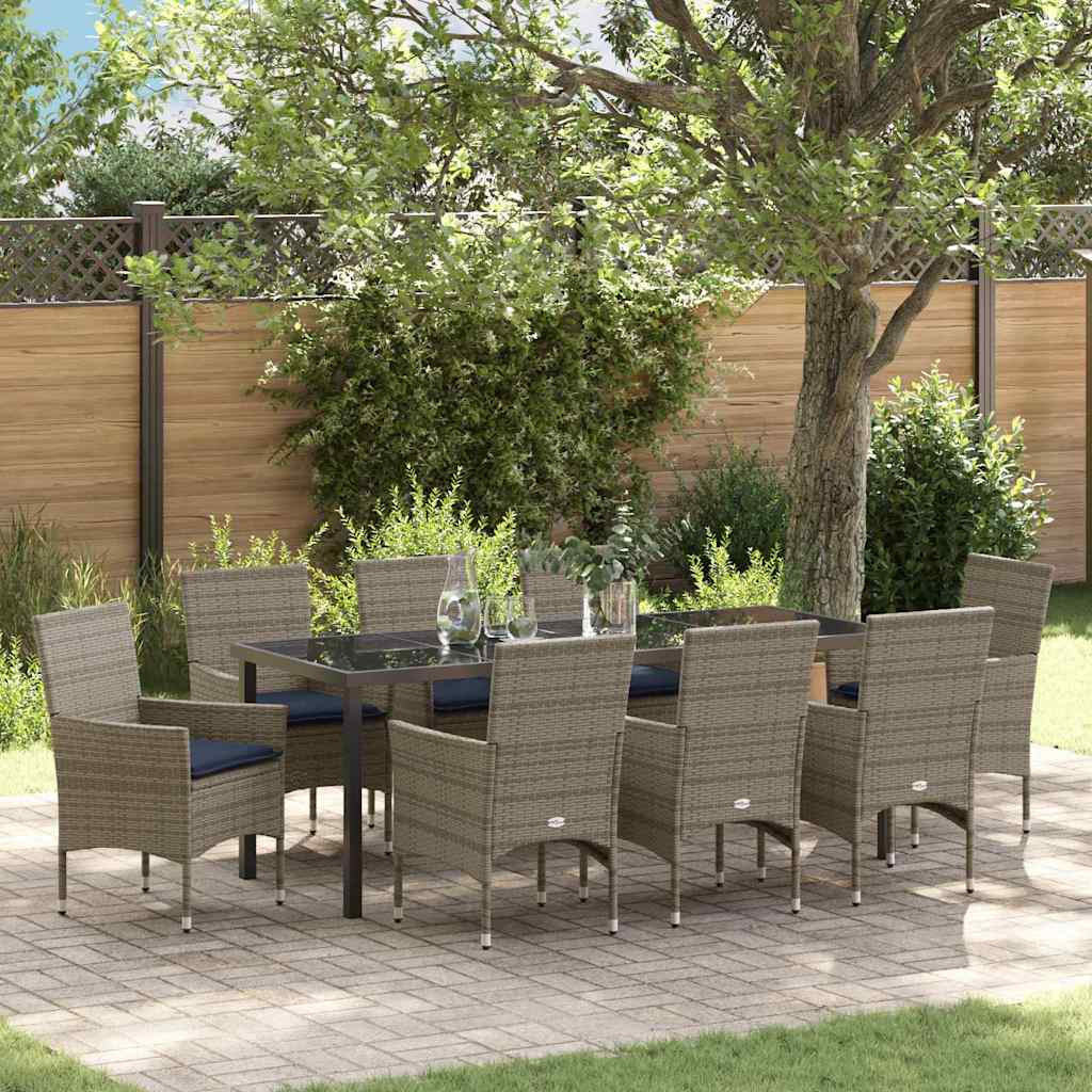 vidaXL Tisch- und Stuhlset 9 pcs Grau PE-Rattan