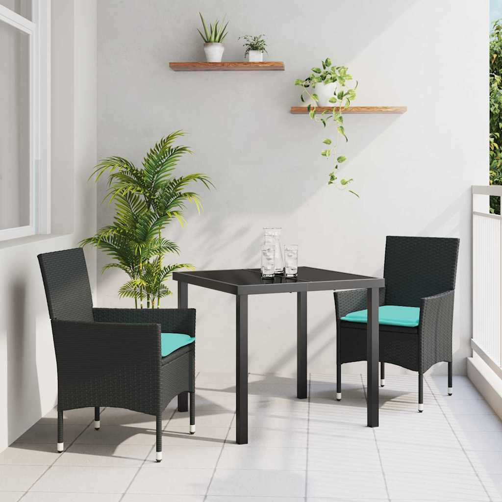 vidaXL Tisch- und Stuhlset 3 pcs Schwarz PE-Rattan