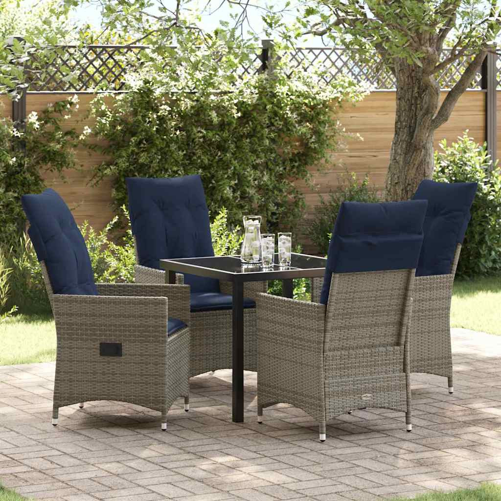 vidaXL Tisch- und Stuhlset mit Kissen 5 pcs Grau PE-Rattan