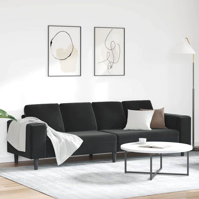 vidaXL Wohnzimmer Couch Schwarz 250 x 77 x 76 cm