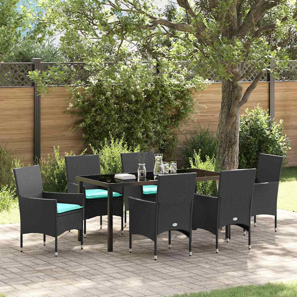 vidaXL Tisch- und Stuhlset mit Kissen 7 pcs Schwarz PE-Rattan