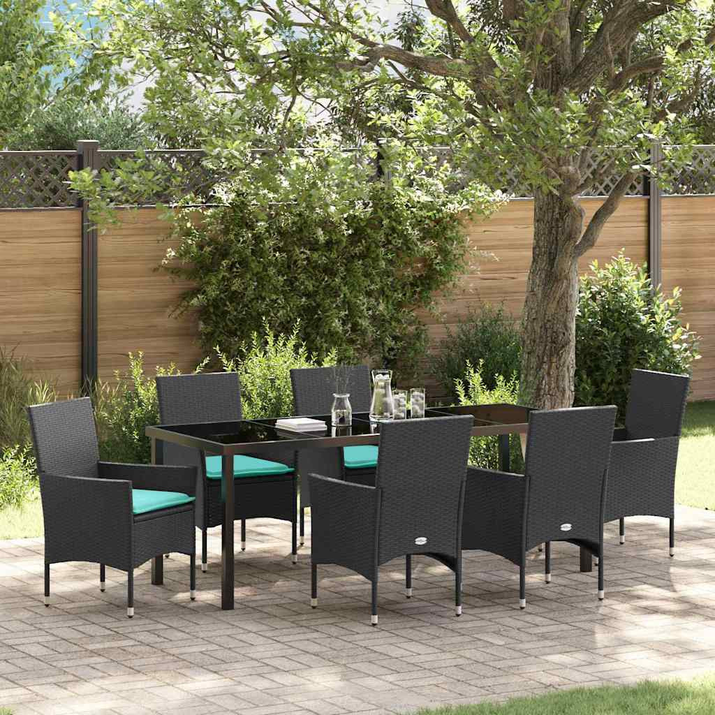 vidaXL Tisch- und Stuhlset mit Kissen 7 pcs Schwarz PE-Rattan