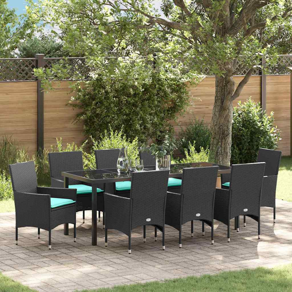 vidaXL Tisch- und Stuhlset 9 pcs Schwarz PE-Rattan