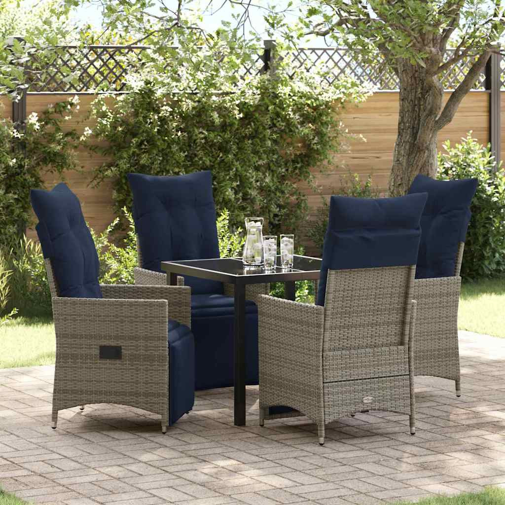 vidaXL Tisch- und Stuhlset mit Kissen 5 pcs Grau PE-Rattan