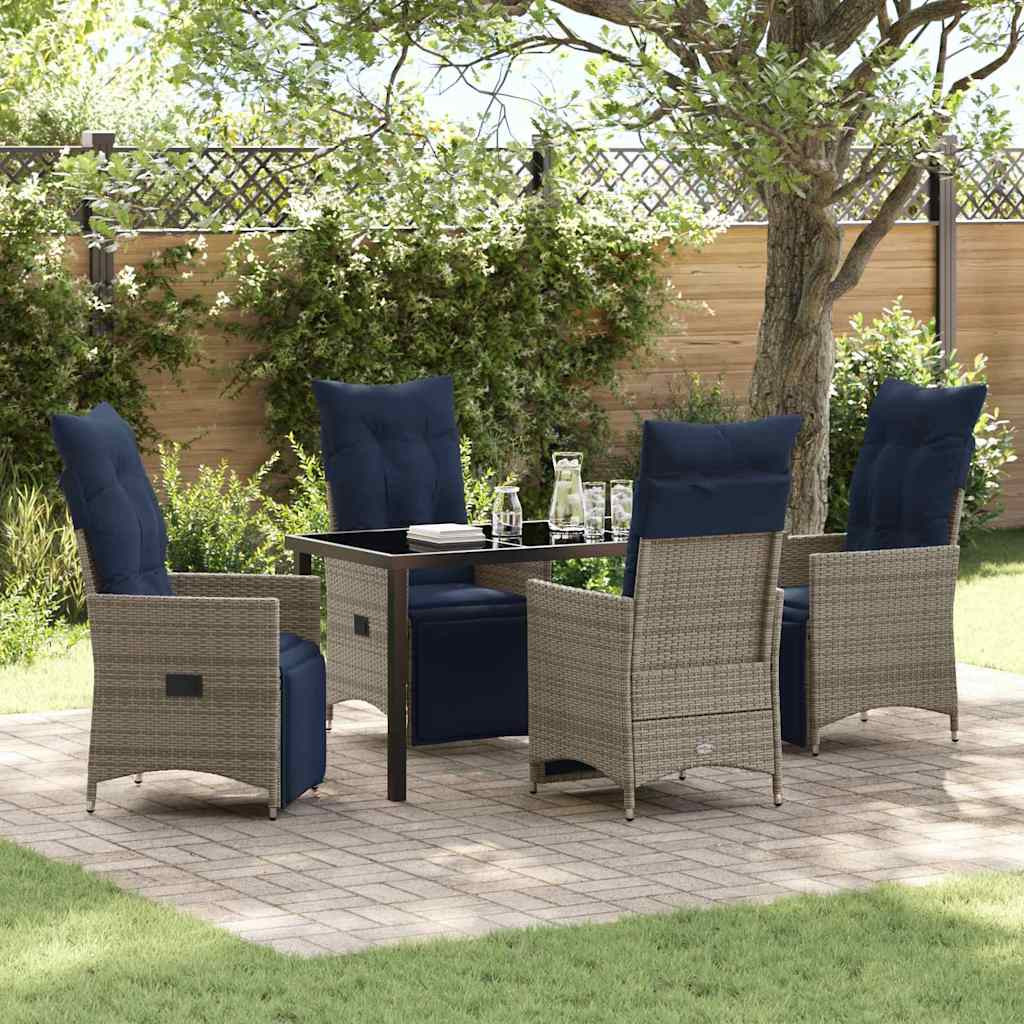 vidaXL Tisch- und Stuhlset mit Kissen 5 pcs Grau PE-Rattan
