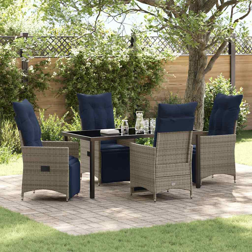 vidaXL Tisch- und Stuhlset mit Kissen 5 pcs Grau PE-Rattan
