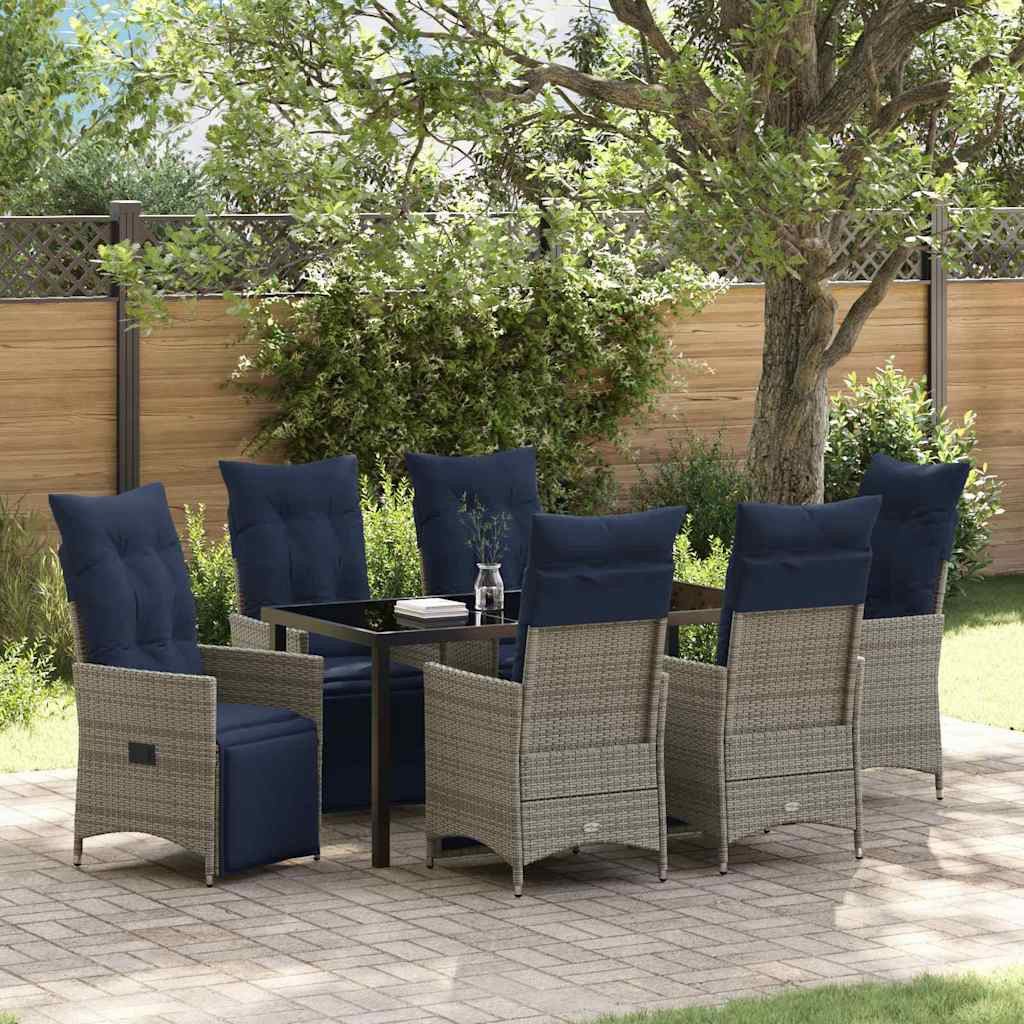 vidaXL Tisch- und Stuhlset mit Kissen 7 pcs Grau PE-Rattan