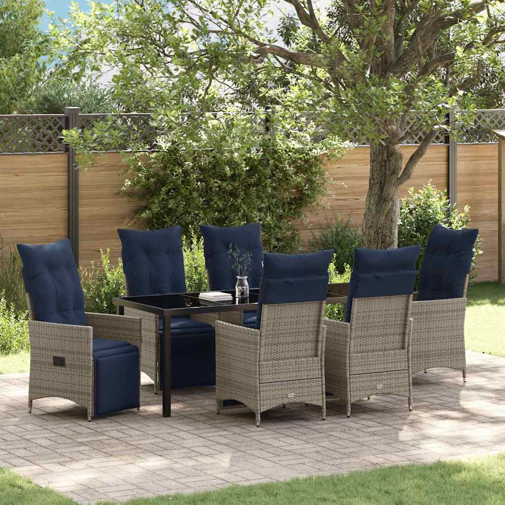 vidaXL Tisch- und Stuhlset mit Kissen 7 pcs Grau PE-Rattan