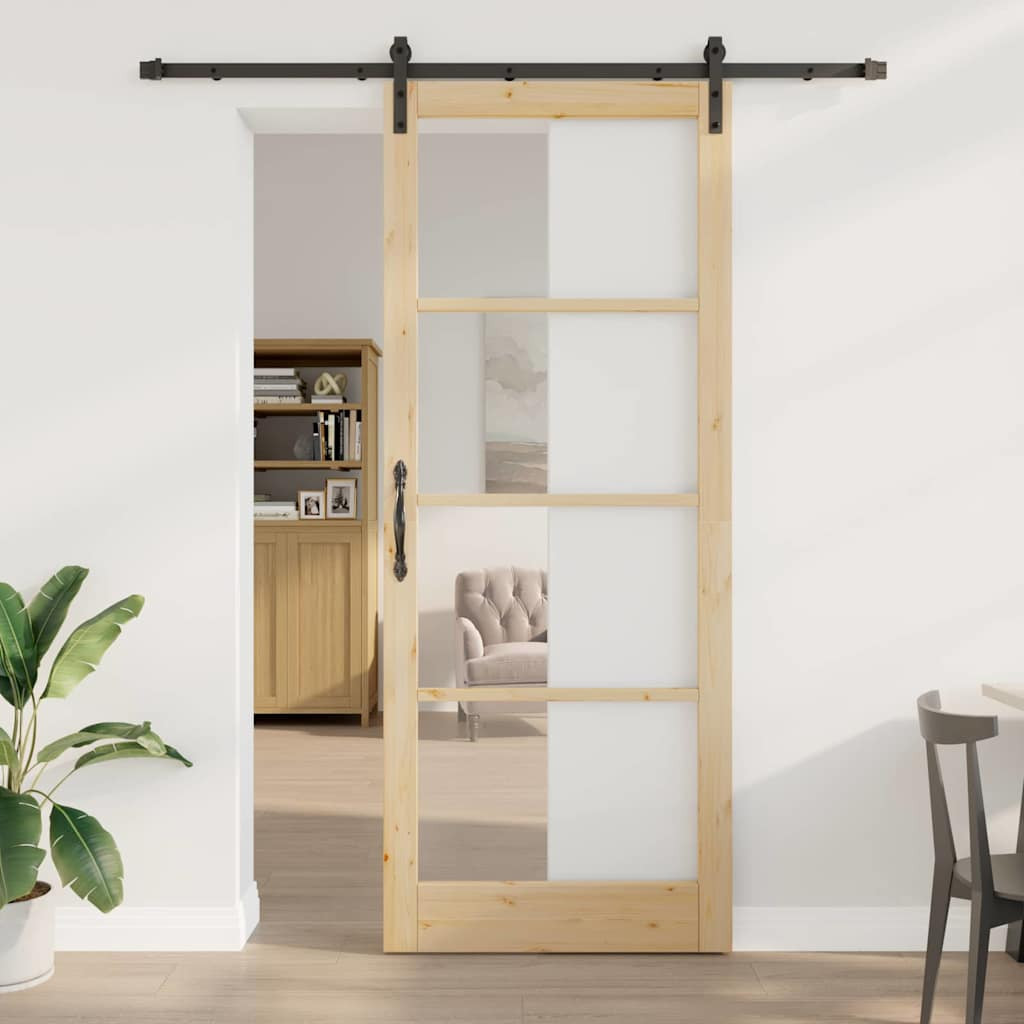 vidaXL Schiebetür ORKDAL Natürlich und Schwarz 93 x 232 cm