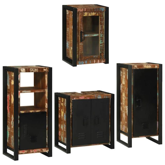 vidaXL Badezimmermöbel-Set mit Regal 4 pcs Mehrfarbig Massives Altholz