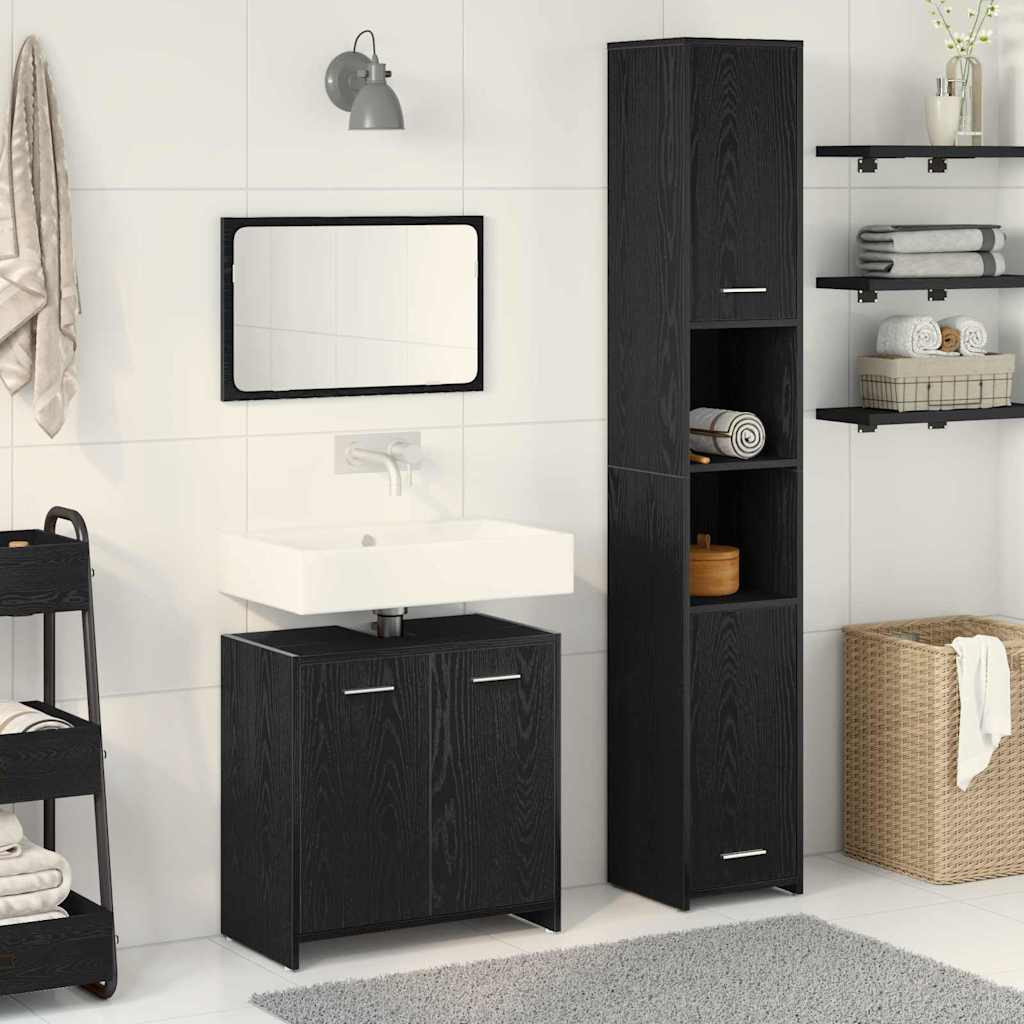 vidaXL Badezimmermöbel-Set 3 pcs Schwarz Eichen-Optik Holzwerkstoff
