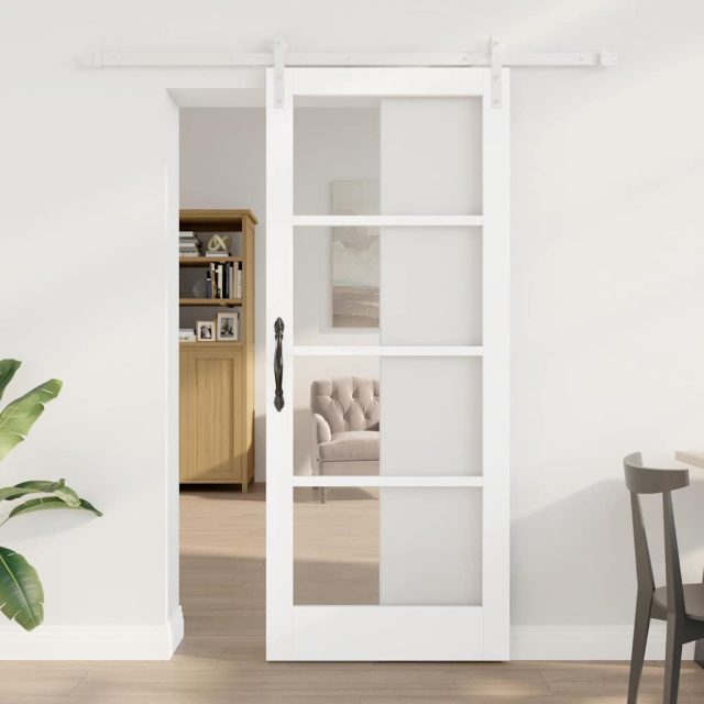 vidaXL Schiebetür ORKDAL Weiß 83 x 202 cm Massivholz Kiefer und Glas
