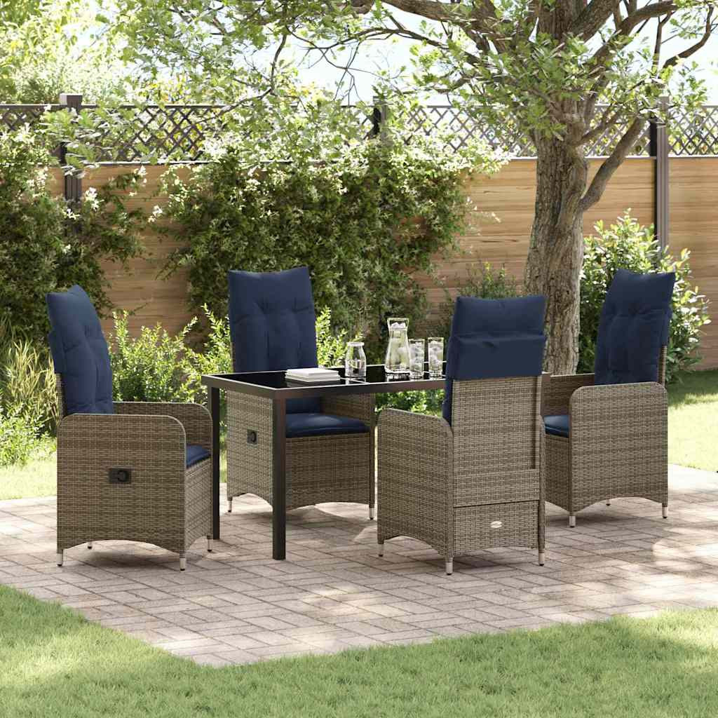 vidaXL Tisch- und Stuhlset mit Kissen 5 pcs Grau PE-Rattan