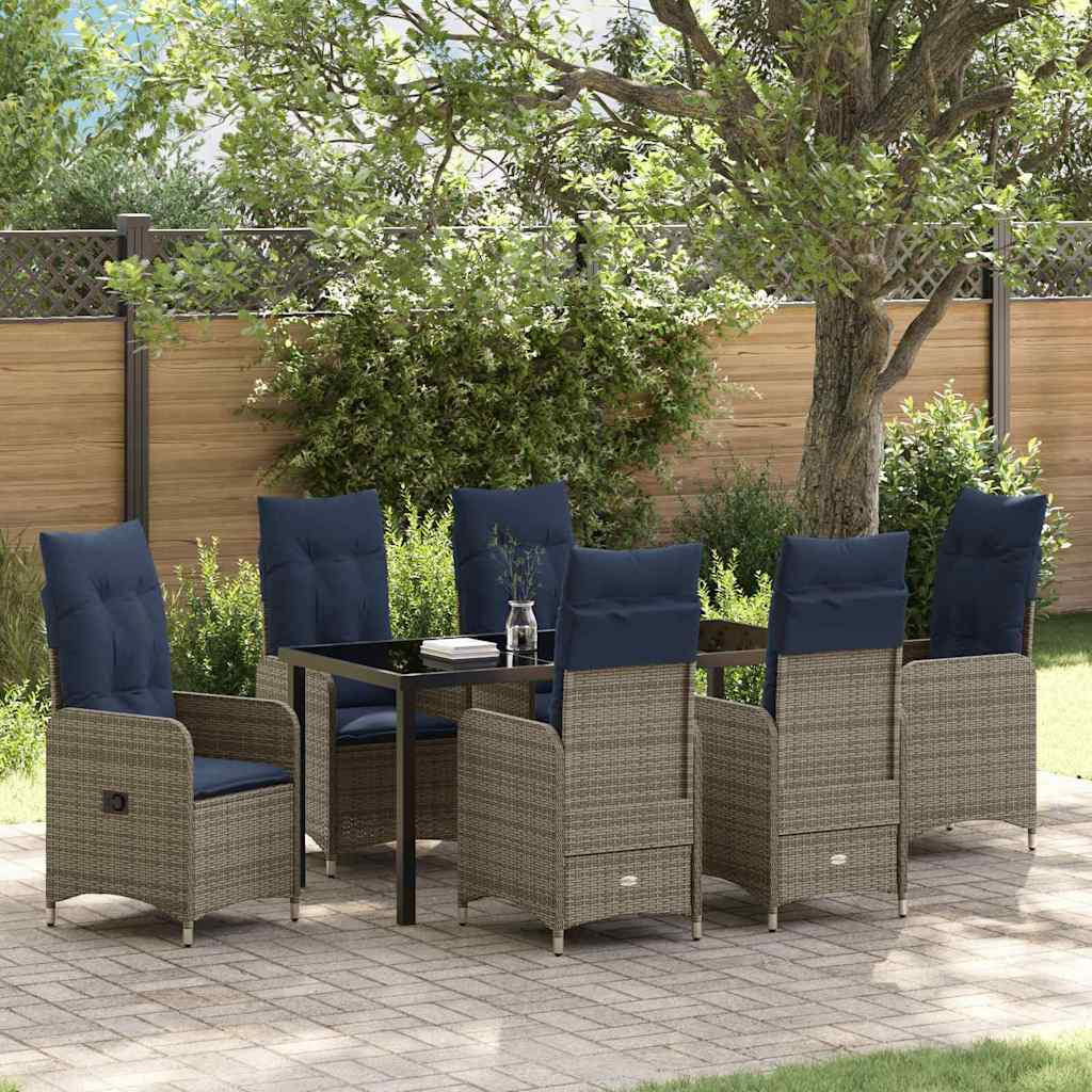 vidaXL Tisch- und Stuhlset mit Kissen 7 pcs Grau PE-Rattan