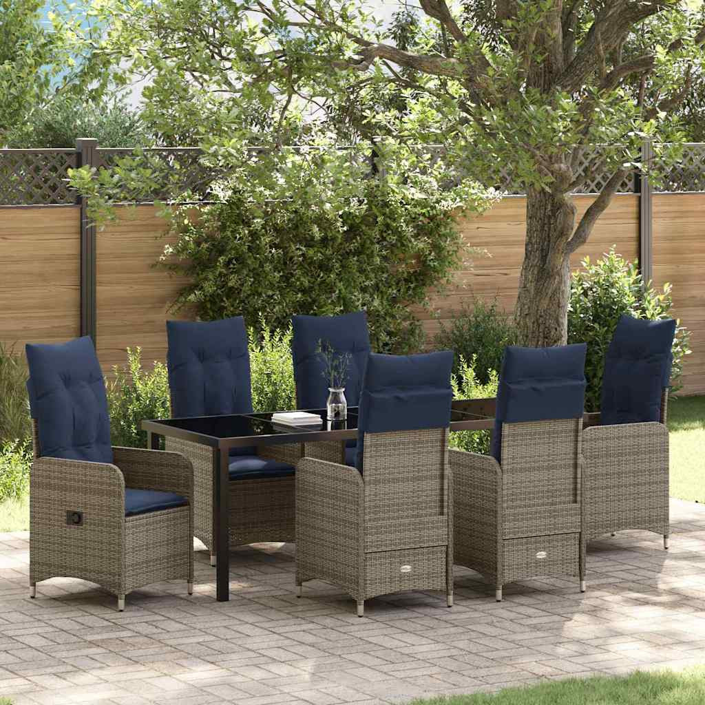 vidaXL Tisch- und Stuhlset mit Kissen 7 pcs Grau PE-Rattan