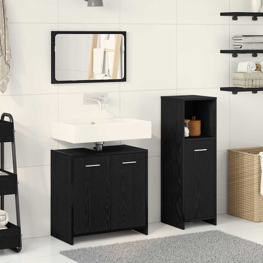 vidaXL Badezimmermöbel-Set 3 pcs Schwarz Eichen-Optik Holzwerkstoff