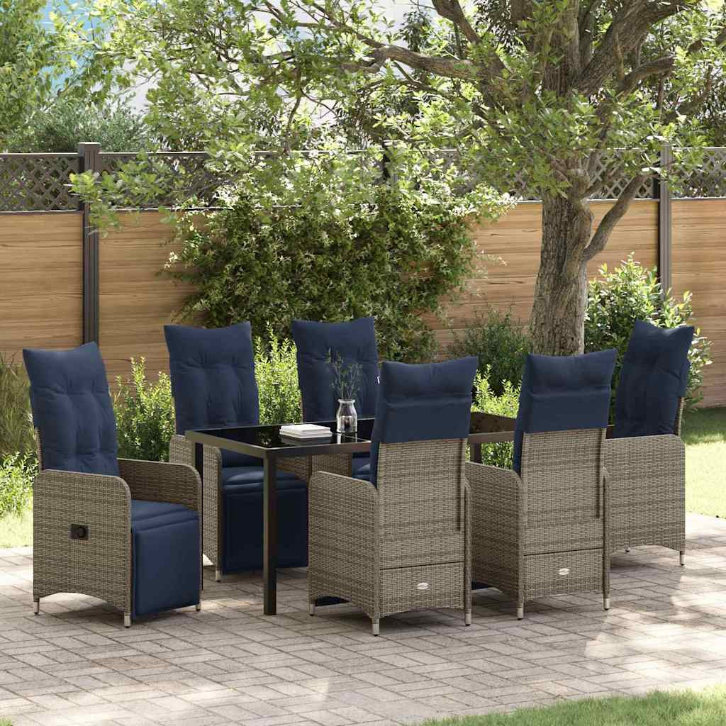 vidaXL Tisch- und Stuhlset mit Kissen 7 pcs Grau PE-Rattan