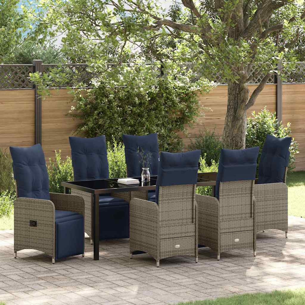 vidaXL Tisch- und Stuhlset mit Kissen 7 pcs Grau PE-Rattan