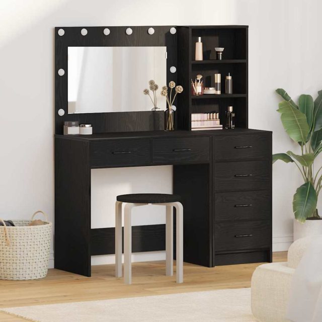 vidaXL Schminktisch mit Regal Schwarz 78,5 x 41 x 135 cm Holzwerkstoff
