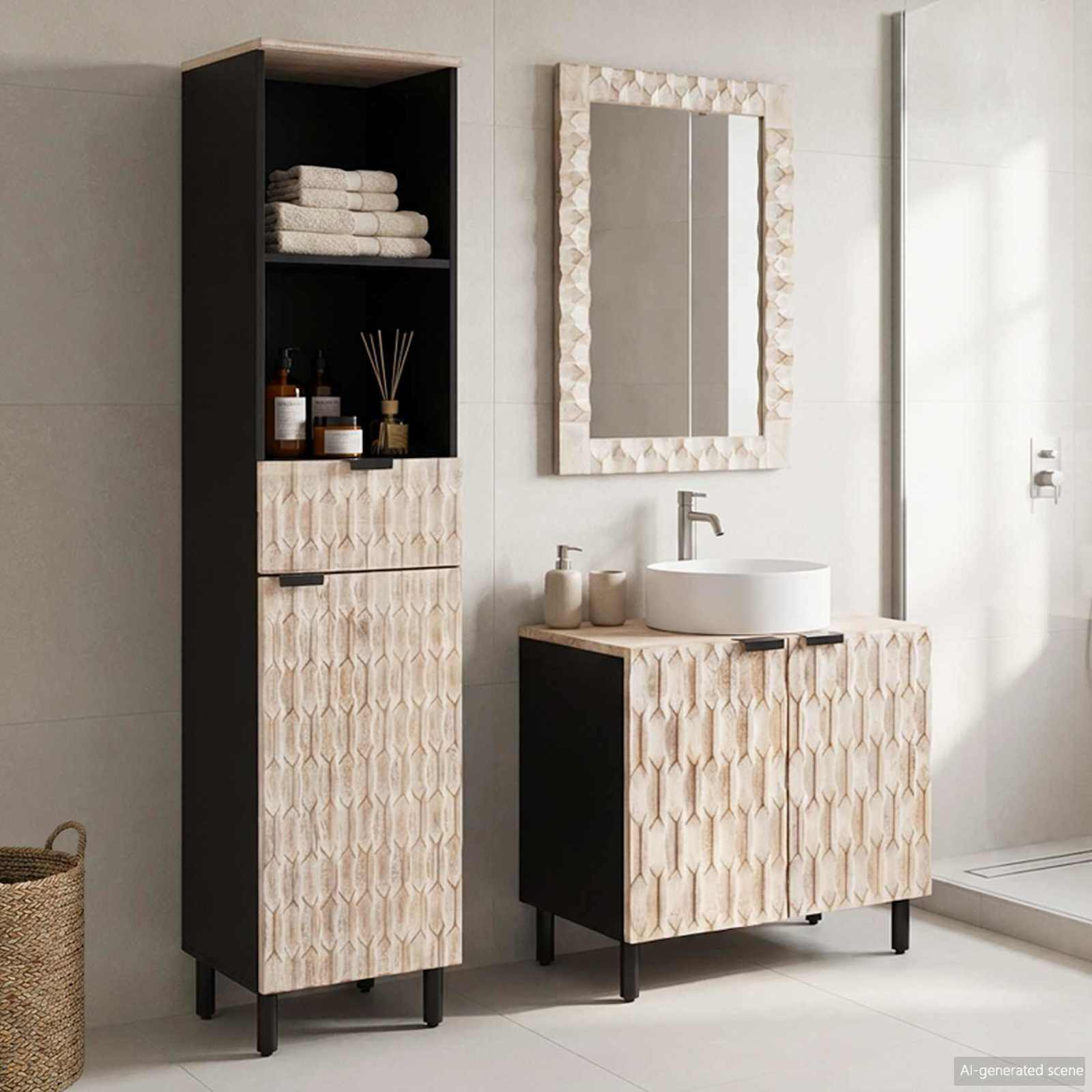 vidaXL Badezimmer Sets mit Regal 3 pcs Weiße gewaschene Oberfläche