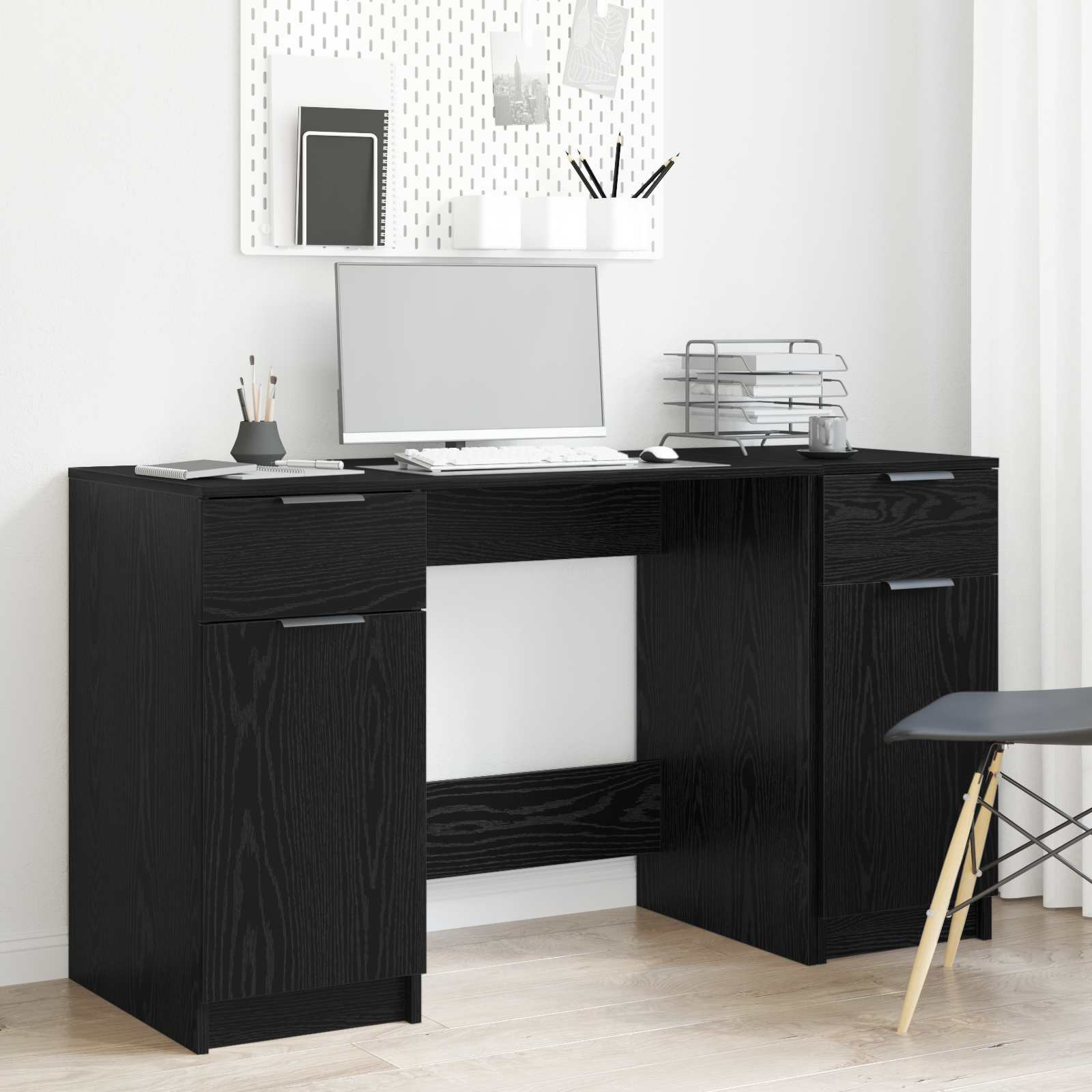 vidaXL Schreibtisch mit Speicher Schwarz Eichen-Optik 133 x 50 x 75 cm