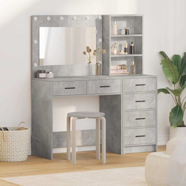 vidaXL Schminktisch mit Regal Grau 78,5 x 41 x 135 cm Holzwerkstoff