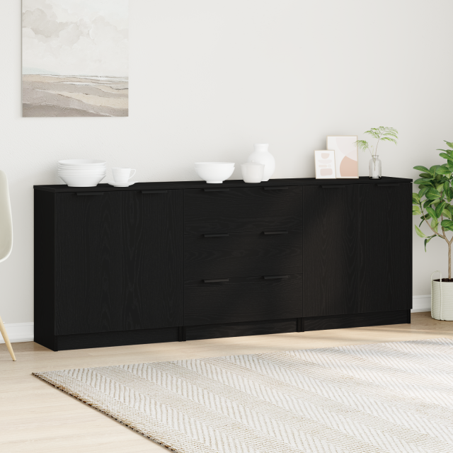 vidaXL Sideboard 3 pcs Schwarz Eichen-Optik 180 x 30 x 70 cm