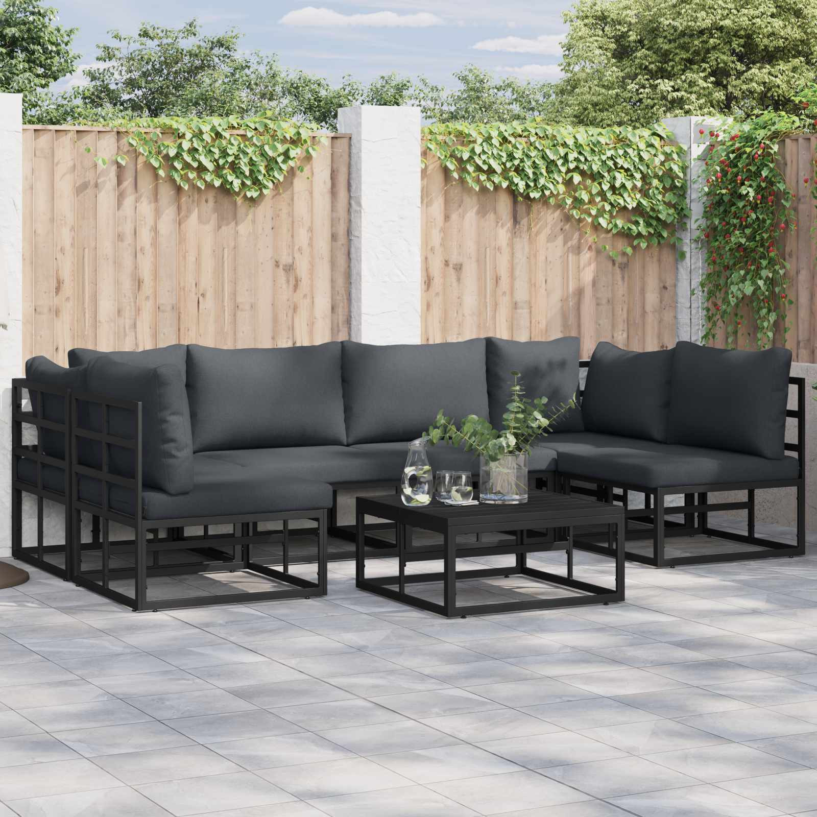 vidaXL Gartensofa-set mit Kissen 6 pcs Schwarz Aluminium