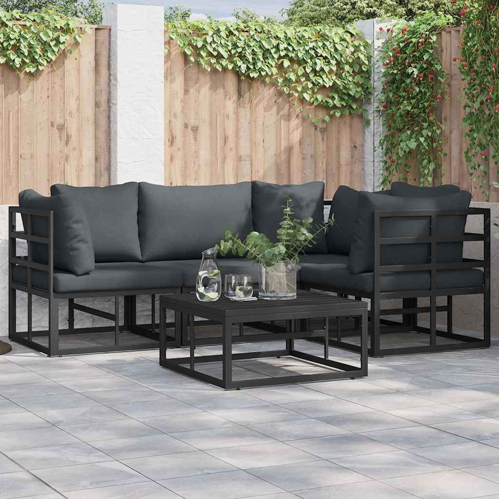 vidaXL Gartensofa-set mit Kissen 5 pcs Schwarz Aluminium