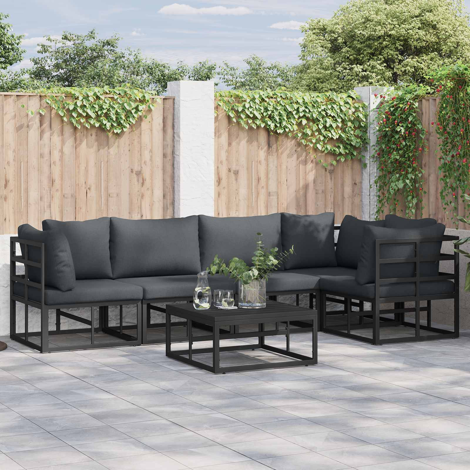 vidaXL Gartensofa-set mit Kissen 6 pcs Schwarz Aluminium