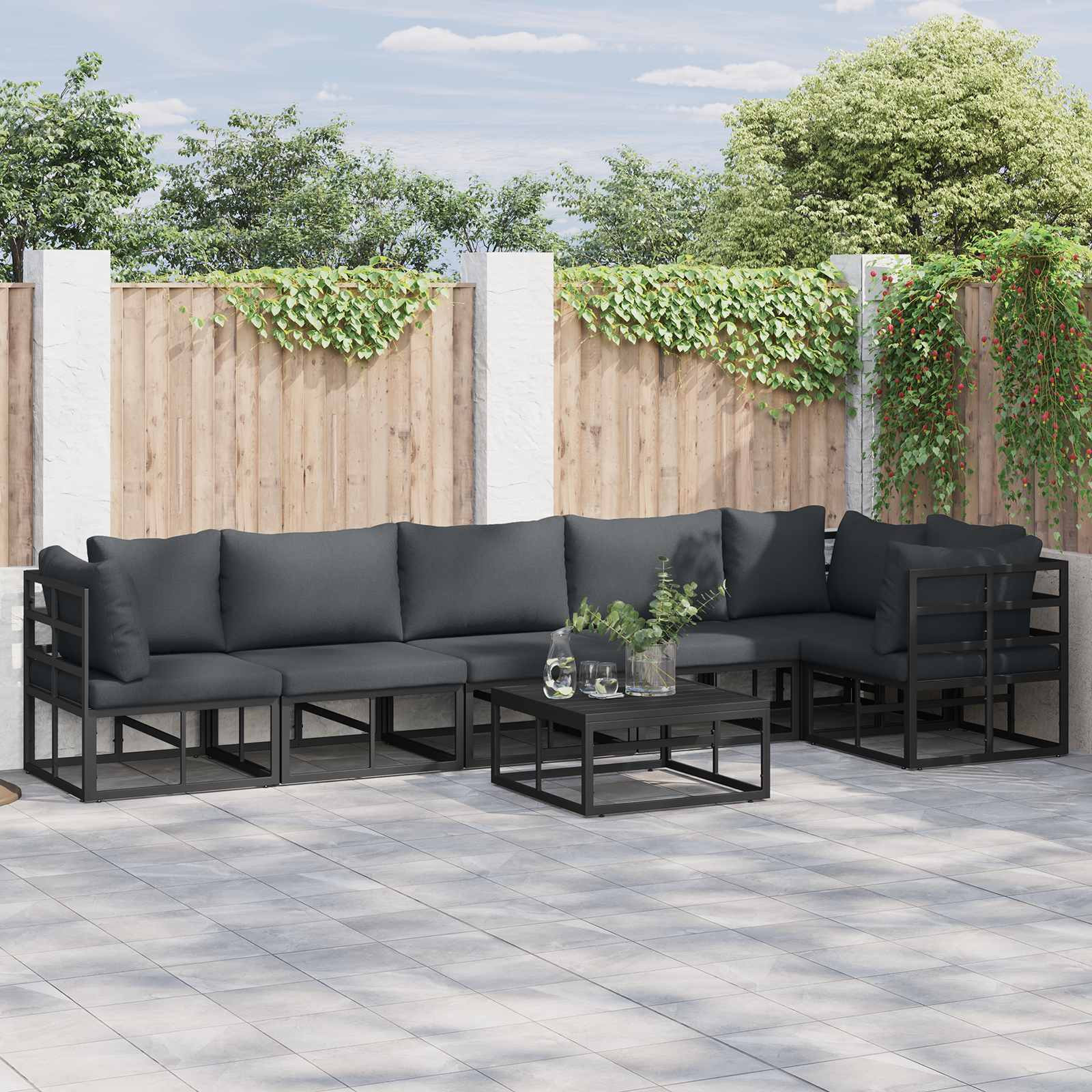 vidaXL Gartensofa-set mit Kissen 7 pcs Schwarz Aluminium