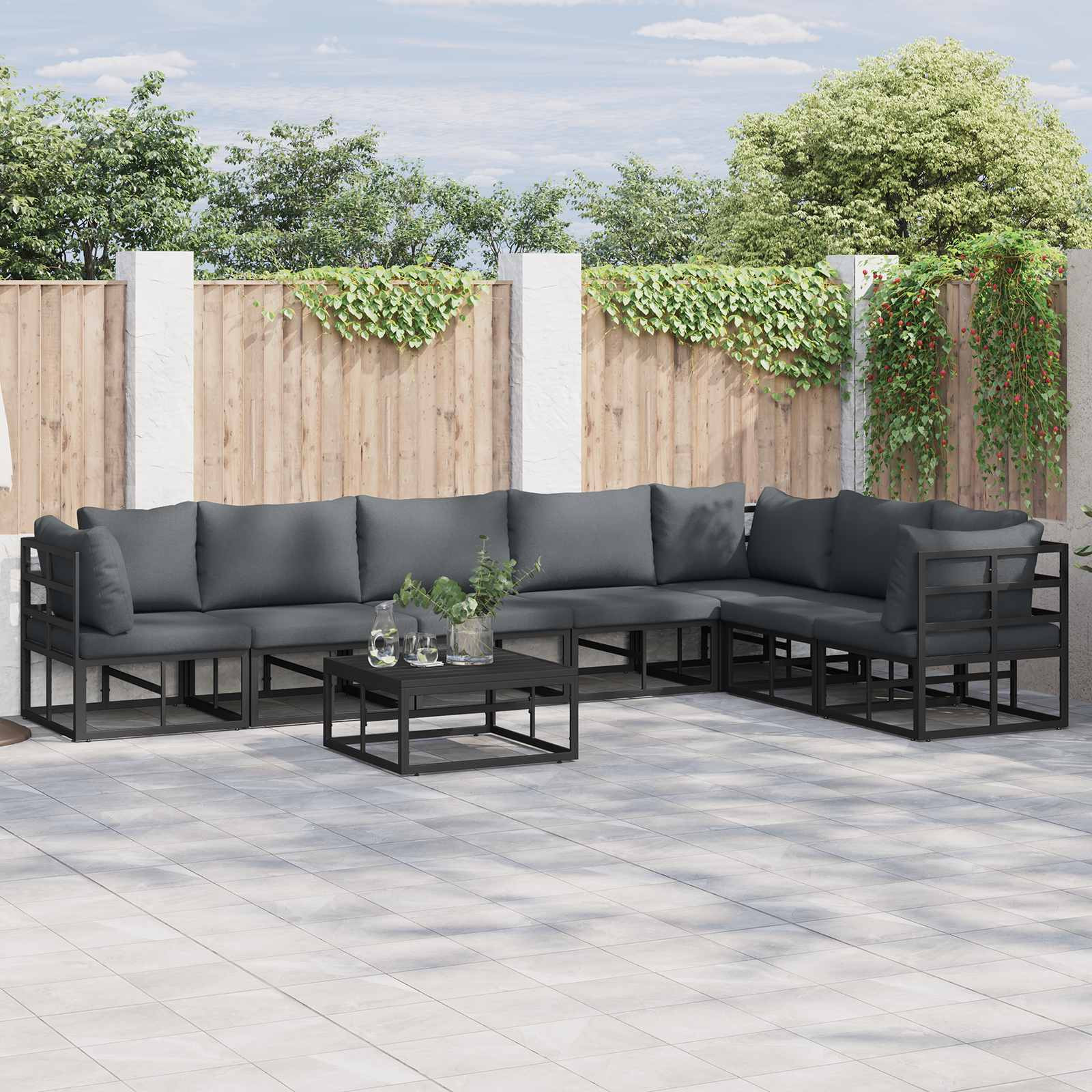 vidaXL Gartensofa-set mit Kissen 8 pcs Schwarz Aluminium
