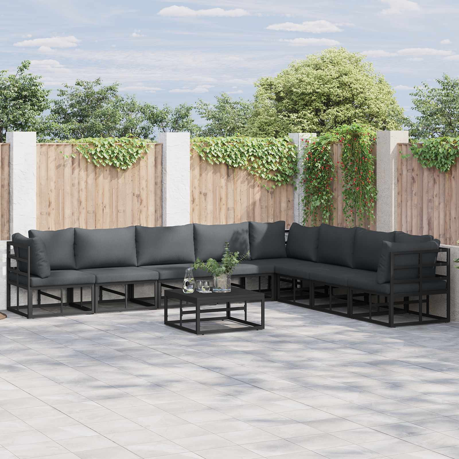 vidaXL Gartensofa-set mit Kissen 9 pcs Schwarz Aluminium