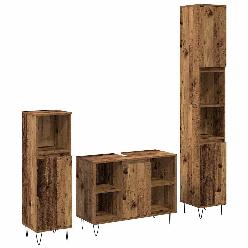 vidaXL Badezimmermöbel-Set mit Regal 3 pcs Altholz Holzwerkstoff