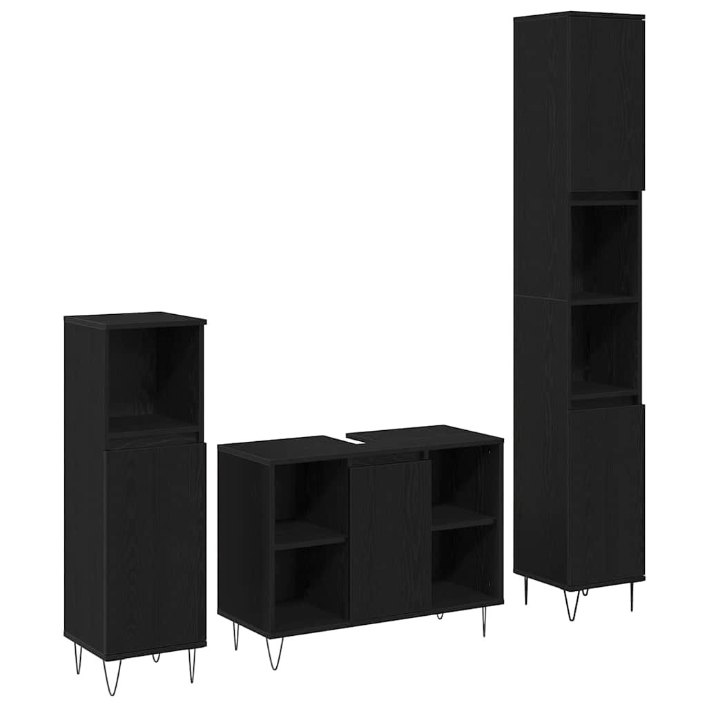 vidaXL Badezimmermöbel-Set 3 pcs Schwarz Eichen-Optik Holzwerkstoff